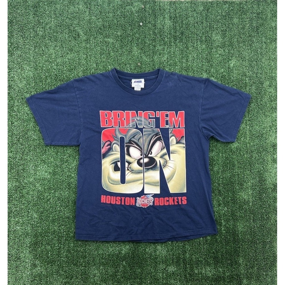 Vintage 1998 Houston Rockets Taz T Shirt Bring Em on Looney Tunes NBA 90s Size L